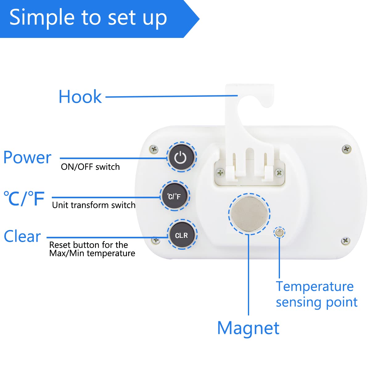 Digital Refrigerator Thermometer 2 Pack Fridge Freezer Room Thermometer Waterproof Large Lcd Display Max/Min Record Function, Wh